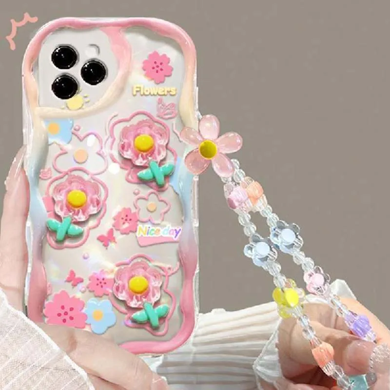 Kórejský 3D králičie šnúrka na kvetinové reťazce pre Infinix Poznámka 30 40 Pro Zero 30 Hot 40i 30 Play Smart 8 7 Cover Transparentná fonda