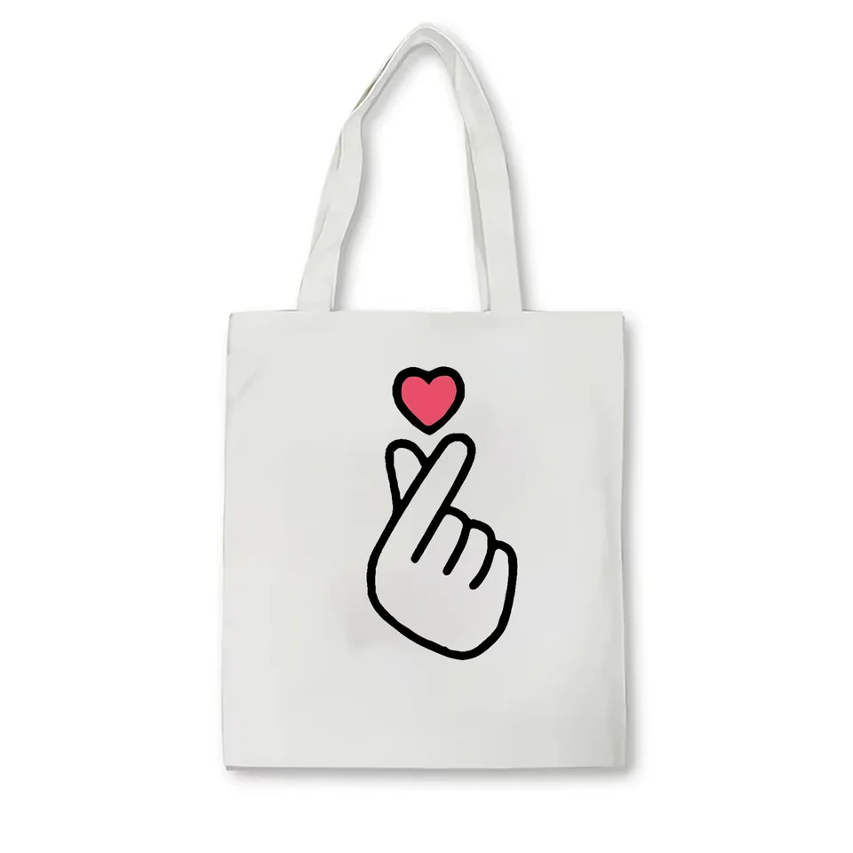 Kórejský darček darček Kórejský prst srdce Tote taška Kórejská populárna taška na rameno Kórea Finger Canvas Bagkpop Finger Heart Kpop Merch
