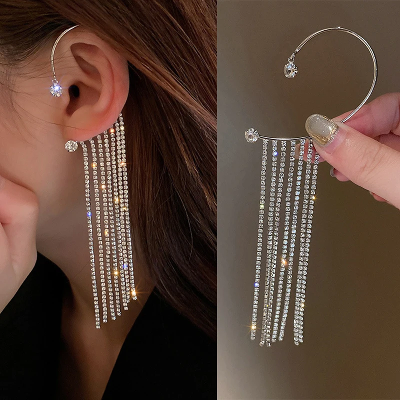 Kórejský dĺžkový earhook s dlhým taselom módny dizajn plný náušníc s kamienkami Party šperky Bijoux vynikajúce darčeky Veľkoobchod