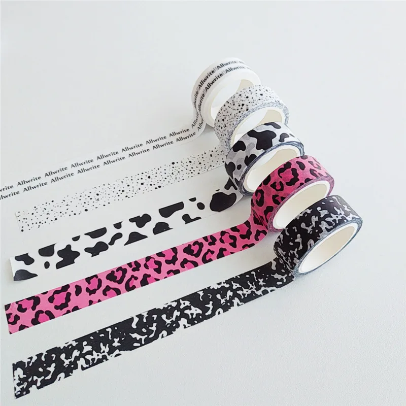 Kórejský ins mliečny pruh leopardové škvrny Washi Tape Simple Style Poznámky Karty tesnovacia nálepka Stationery Creative Dekorative Tape 5m