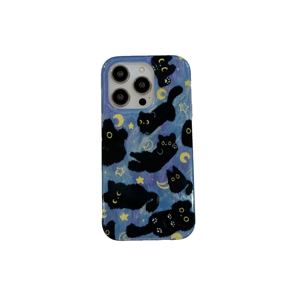 Kórejský ins roztomilé čierne mačky dvojité vrstvy zápästia reťazový puzdro pre iPhone 16 15 14 13 11 Pro Max Plus zadný kryt pre 12 pro max