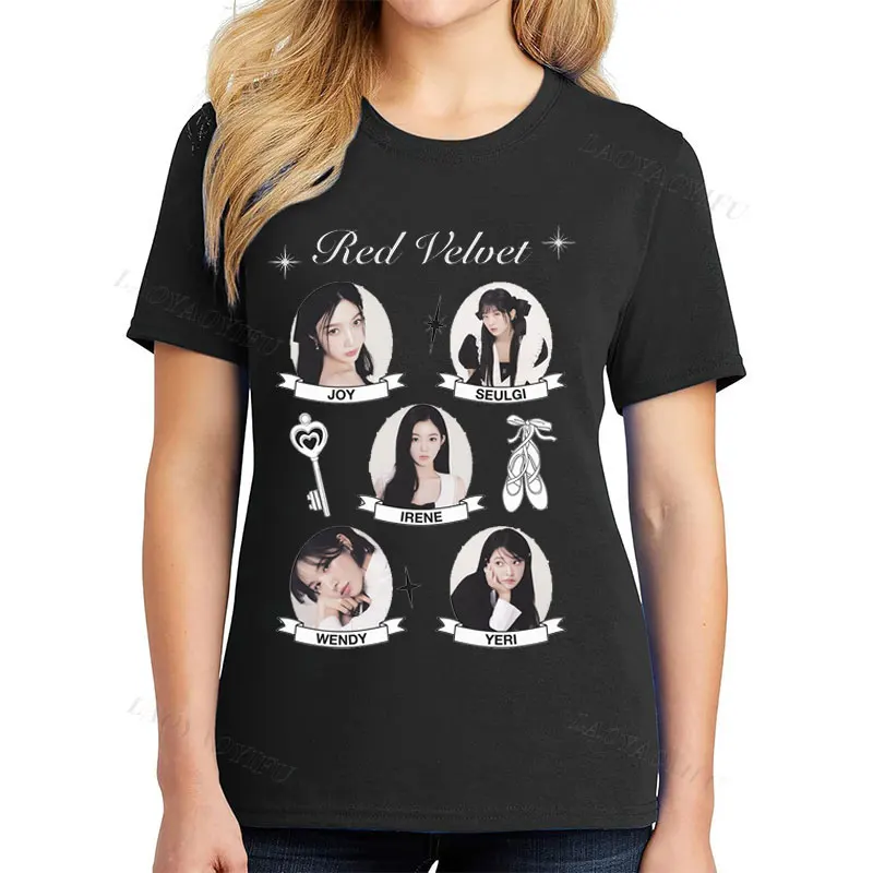 Kórejský kpop červený zamatový kapela darček pre darček Tričko Men muž unisex pop s krátkym rukávom Grafické tričko Ropa de Mujer Reveluv košele top