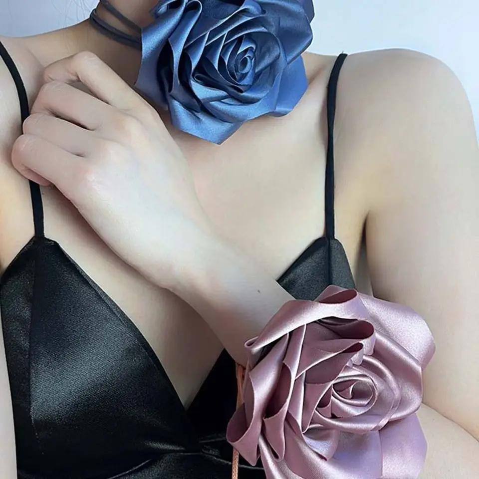 Kórejský kvet rose Choker Body reťaz tela saténového pása Reťazový pás šperky náhrdelník Rast Belt