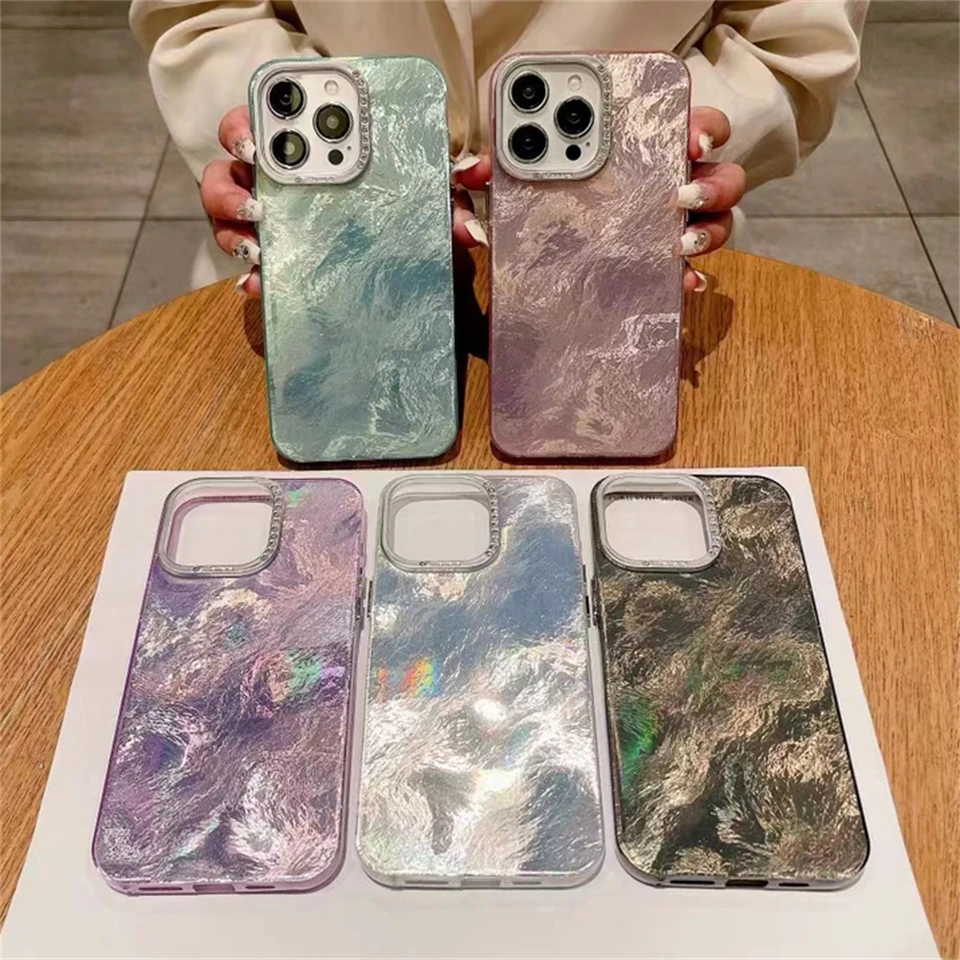 Kórejský laserový tinfoil Diamond Solid Color Case pre iPhone 16 14 15 13 12 Pro Max 14 15 plus 11 luxusných zadných krycích nárazníkov Funda