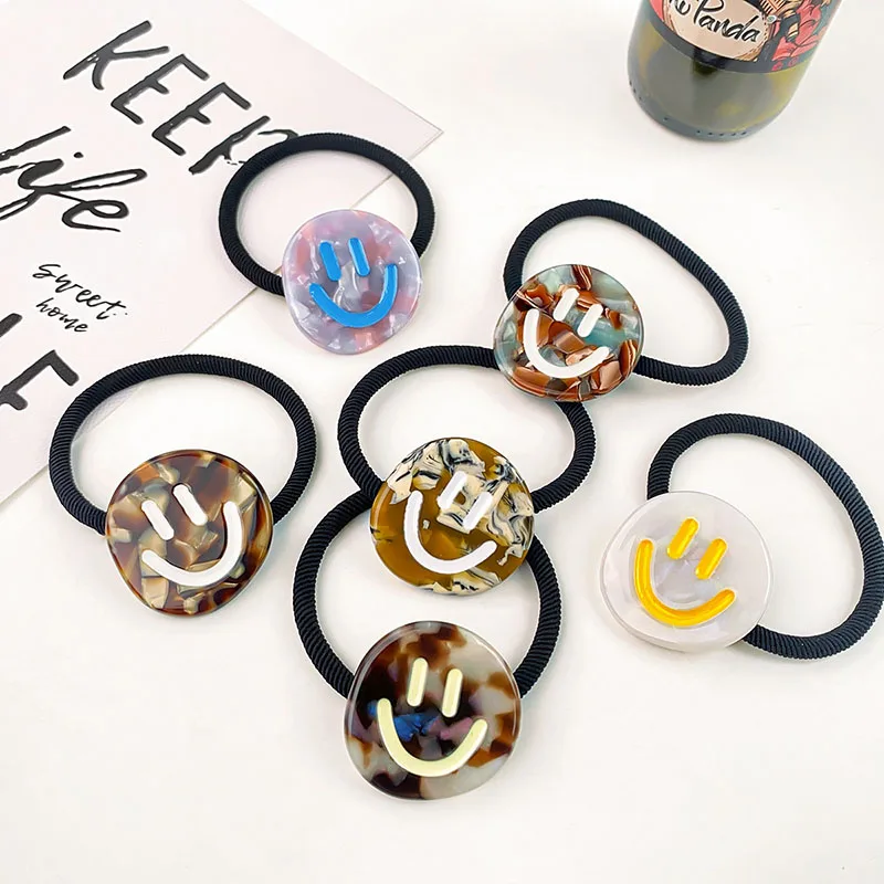 Kórejský módny acetát scrunchie roztomilý usmievavá tvár vlasy Dámske dámske gumové pásmo