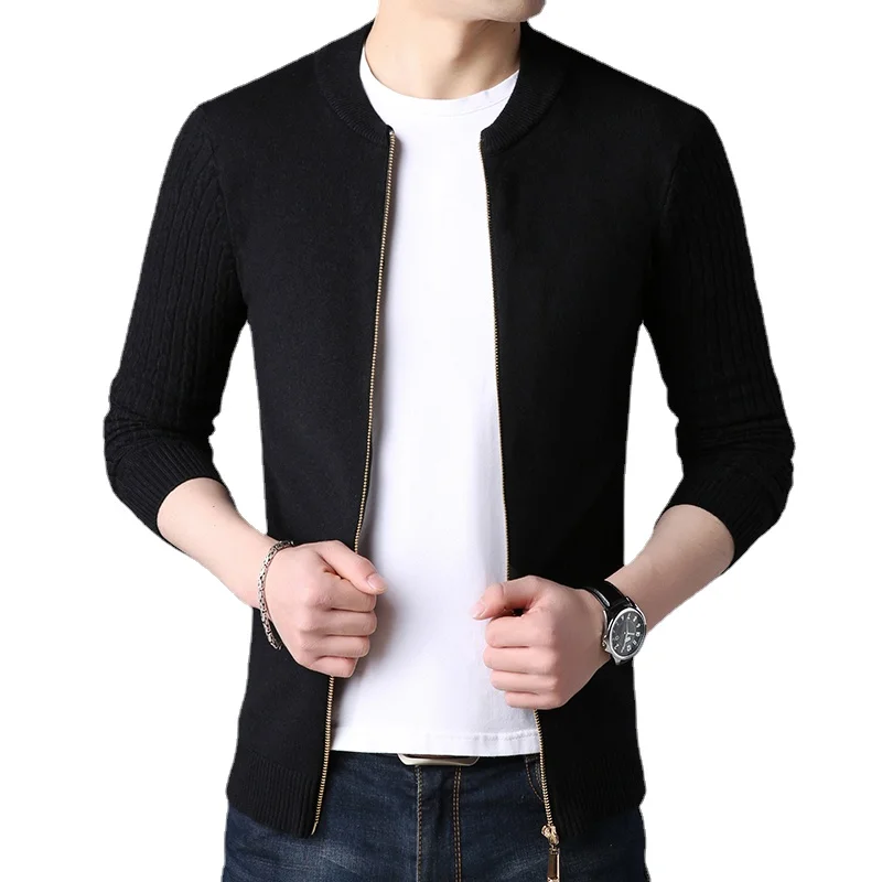 Kórejský módny sveter sveter Men Solid stánok golier zips Pánsky sveter Slim Fit Mardigan pre muža plus veľkosť 3xl