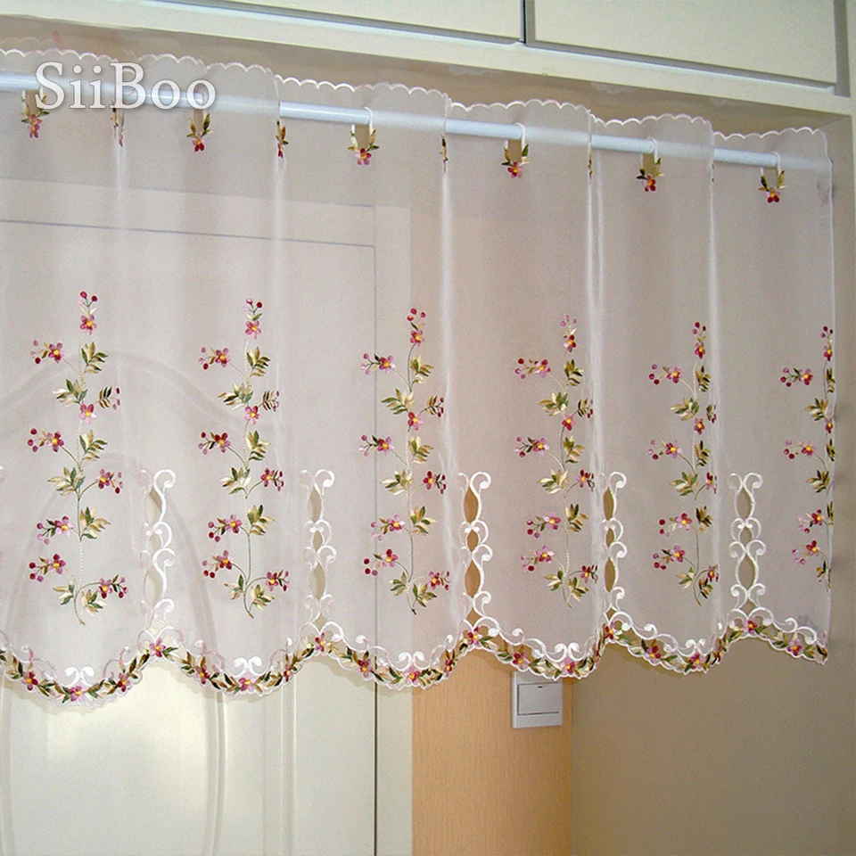 Kórejský pastoračný štýl Kvetinové vyšívanie čipky s polovičným zálivom Bay Window Tulle Cortinas Cortinas Rideaux Tende SP3173 Doprava zdarma