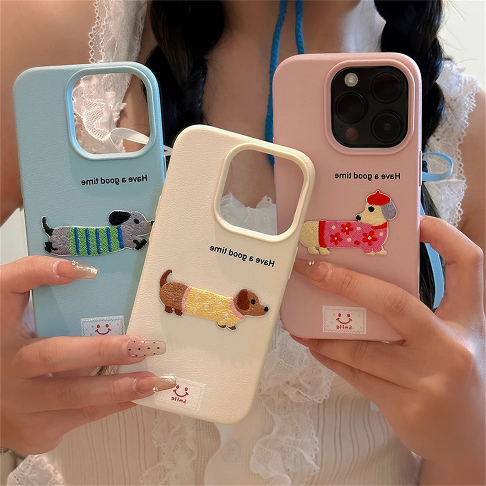 Kórejský roztomilý karikatúra jazvečiek Litchi vzorový puzdro pre iPhone 15 14 13 12 Pro Max 11 Lovely Shockproof Soft Cover Funda