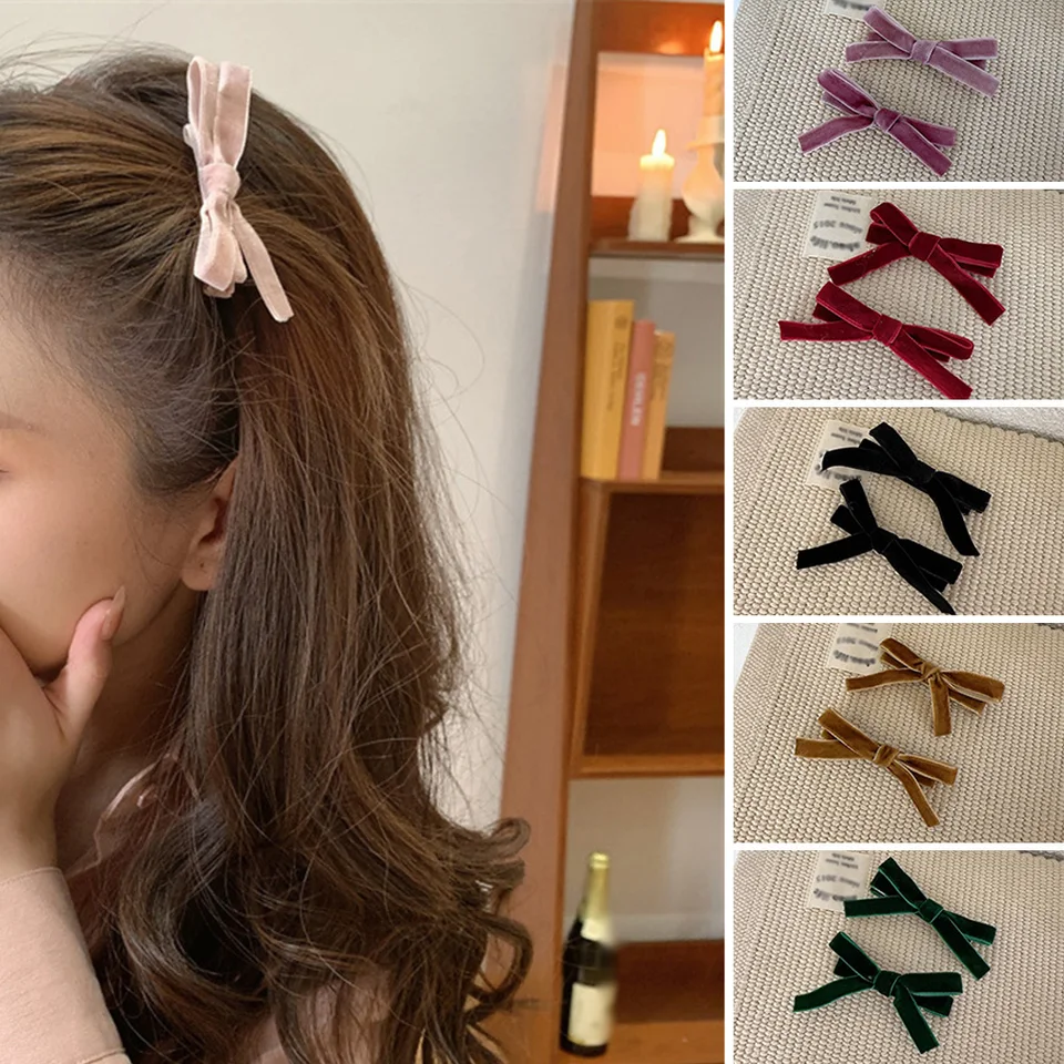 Kórejský sladký Bowknot Hairpin for Girls Fashion Móda čierna malá zamatová luk na vlasy klip hlavy Childar Childer Clip Hair doplnky
