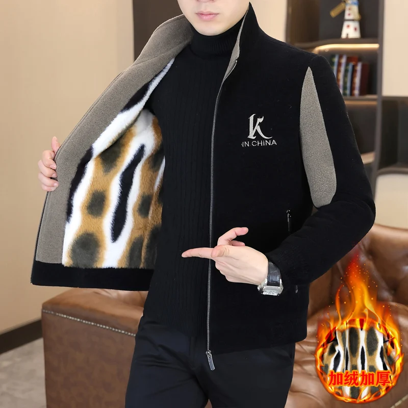 Kórejský stánok Zasiahnutý vlnená bunda Muži Zahustené zamatové krátky trenčkot Cast Cast Business Social Windbreaker Overcoat