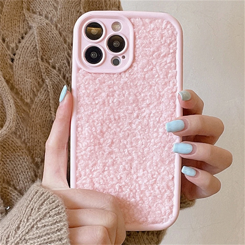 Kórejský teplý zimný ins ružový dievčenský plyšový handričku pre iPhone 15 14 Pro Max 13 12 11 x xs xr 7 8 plus SE Shockproof Cover