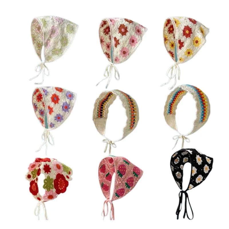 Kórejský trojuholníkový šál čelenka ručne vyrábaná háčkovaná dutá čelenka Dámske vlasy