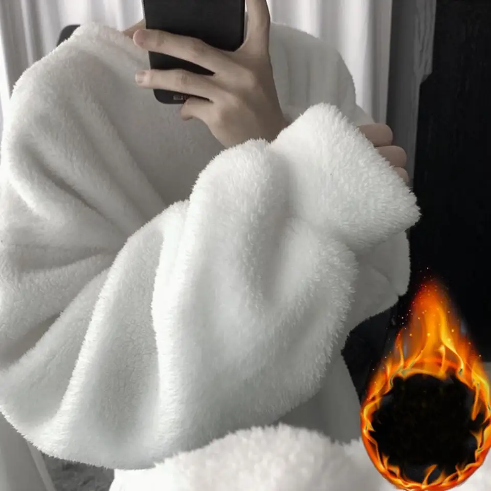 Kórejský v štýle Mikina masívna farba o krk útulné udržiavajte teplú zimu top voľné pánske mikiny streetwear