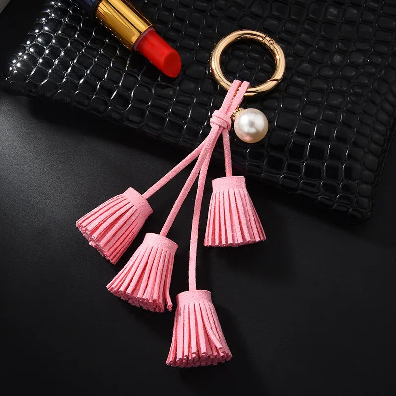 Kórejský zamatový tasel Keychain kožená strapca perla perle