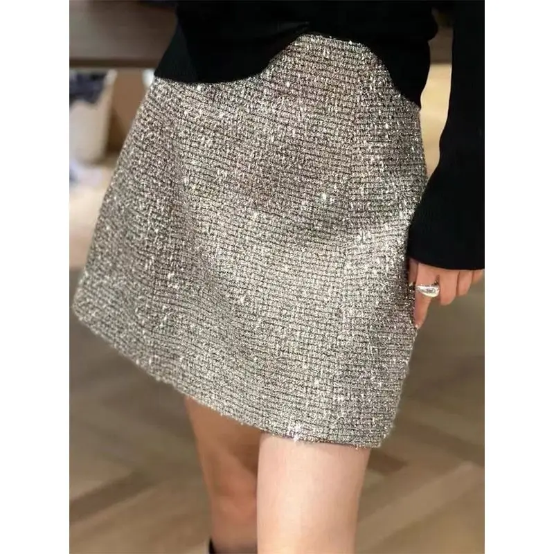 Kórejský štýl vintage faldas mujer Moda 2025 Sexy striebro flicky sukne Slim y2k harajuku rozprávka Grunge Lady sukňa