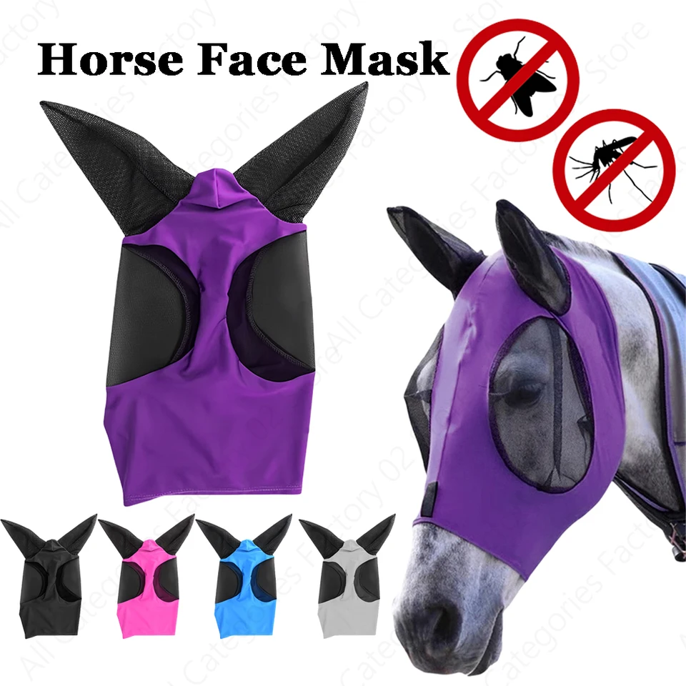 Kôň anti mušká maska ​​Pet Summer Eye Shield Anti Mosquito Ear polovičná tvár sieťovina pružná ochranná kryt
