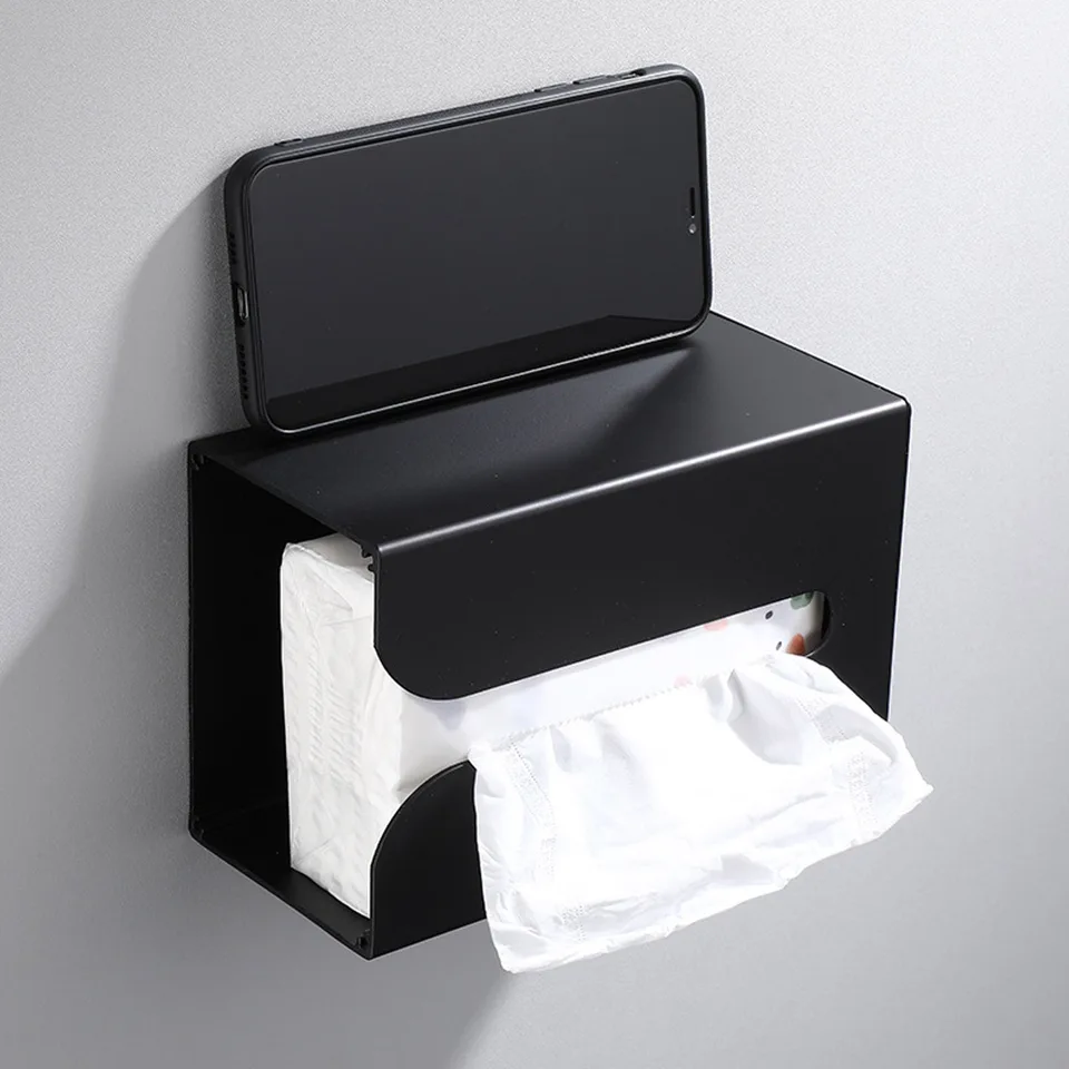 Kúpeľňa Hardware Čierny držiak na tkanivové skrinky Stojan na stenu Mount Mount Strchin Organizátor pre kuchynskú kúpeľňu toaletu