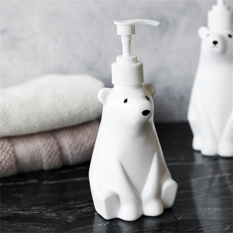 Kúpeľňové mlieko dávkovače 450 ml roztomilý biely polárny medveď Dispenzator čerpadlo na čerpadlo na doplnenie šampónu/ručný dezinfekčný výdavok na ruky