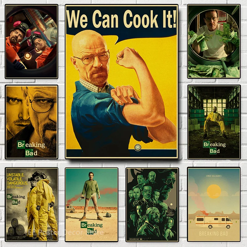 Kúpiť tri dostať štyri horúce televízor Breaking Bad Plagát estetické výtlačky Vintage domáca izba Art Wall Decor Picture Walter Retro Painting