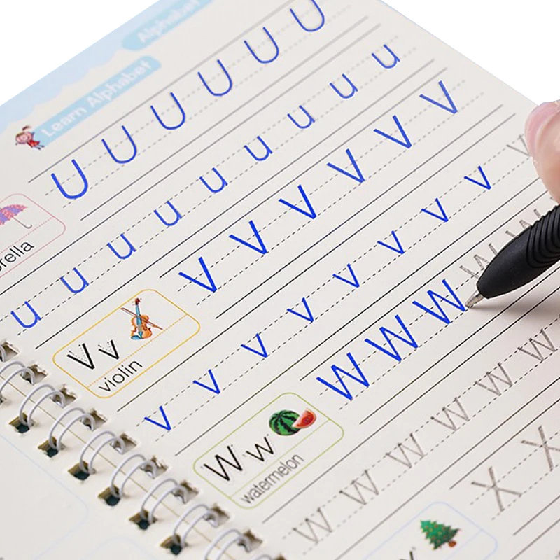 Kúzelná prax copybook Pen Preschools Kids Calligraphy Notebook Deti Opätovné použiteľné anglické písanie knihy Vek 3-8
