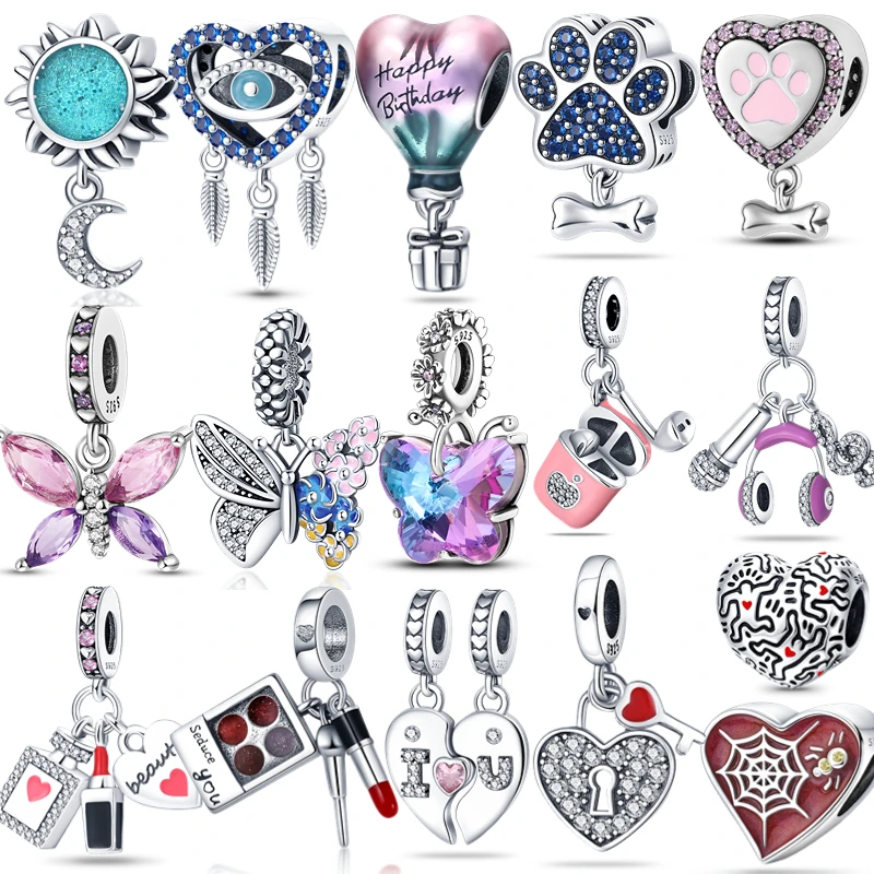 Kúzla 925 Originales Strieborné kvety a motýľové kúzlo rastlinné korálkové korálkové kúzlo Fit Original 925 Pandora náramok pre ženy