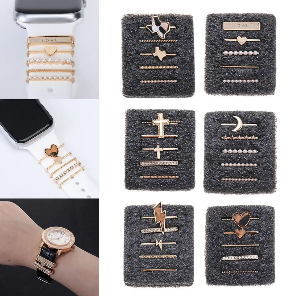 Kúzla pre Apple Watch Band 9 8 7 6 5 4 SE Diamond Metal Jewelry Accessories Samsung/Huawei 20/22 mm písmeno Dekoratívne prsteňové slučky