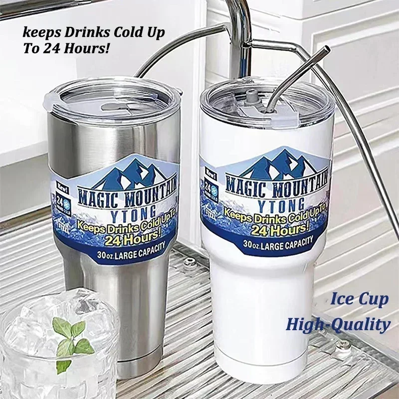 Kúzla z nehrdzavejúcej ocele Freze Thermos Cup s slamou ľadový nápoj Vákuum izolované fľašové auto cestovanie vonkajšieho horského pohára