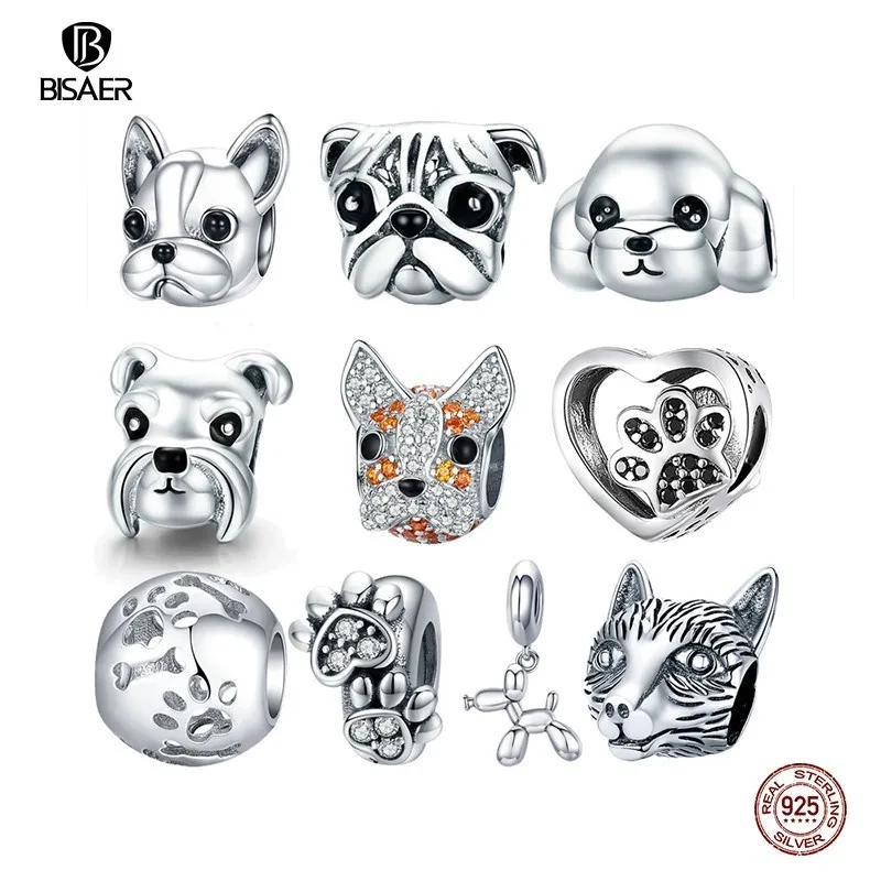 Kúzlo psa 925 Sterling strieborný francúzsky buldog kúzla Schnauzer huskie pudle psie korálky fit originálne náramky pre domácich majstrov