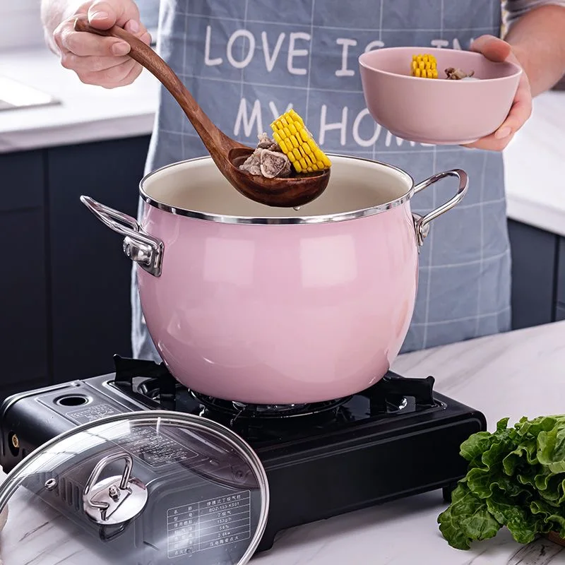 Kúľka na sklovinu kuchynského duseného hrnca s vekom zahusteným 18/20 cm červeno ružová modrá smaltovaná polievka Indukcia Cooker plynový sporák Universal