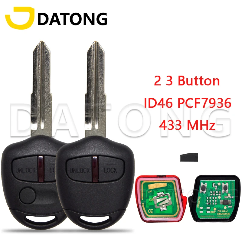 Kľúč na diaľkové ovládacie prvky DATong World Car pre Mitsubishi Outlander ASX Lancer Triton Lama Pajero MIT8 ID46 433MHz Nahraďte inteligentný kľúč