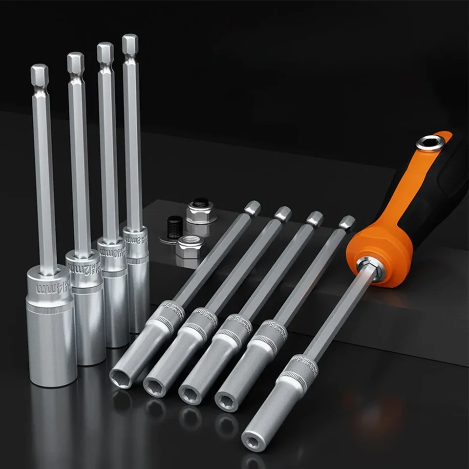 Kľúč s hlbokým otvorom 4 0 14 mm hex hexový objímka 1 4 Dávka elektrickej zásuvky sada s dlhým dosahom matica Bit Držiak Magnetický nástroj