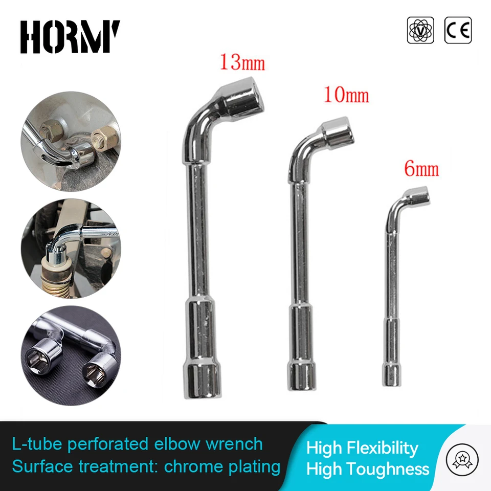 Kľúč s objímkou ​​potrubia 6/10/13 mm L-v tvare perforácie lakte Dvojitá hlava šesťuholníkovej soketu soketu Spanner Odstráňte opravnú skrutkovú maticu