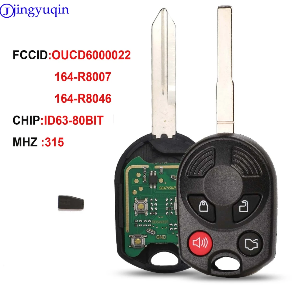 Kľúčové puzdro Jingyuqin Car pre Ford OUCD6000022 315MHz Escape Focus C-Max Transit Connect Hu101 Blade 164-R8007 80bit ID63