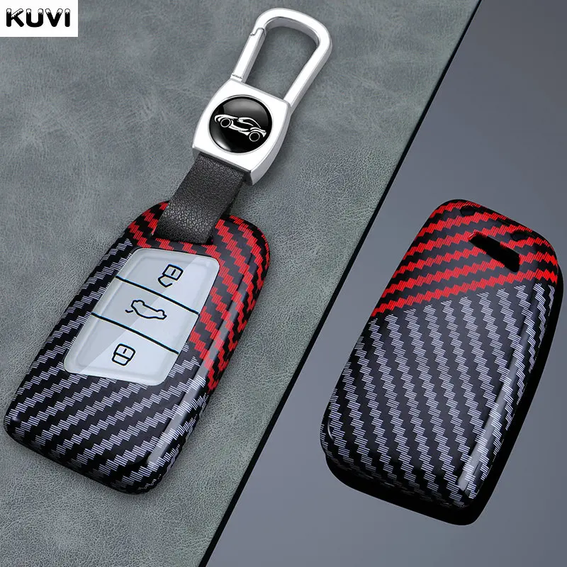Kľúčové puzdro na auto z uhlíkového vlákna pre Volkswagen VW Tiguan Mk2 Magotan Passat B8 CC 2017 2018 pre SKoda Superb A7 Key Chain