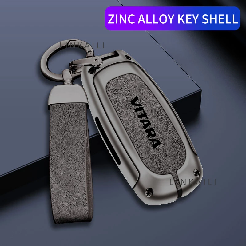 Kľúčové puzdro na zliatiny zinku pre Suzuki Vitara Swift Ignis Car Keychain Kov High-end kožené autá Kľúčové príslušenstvo