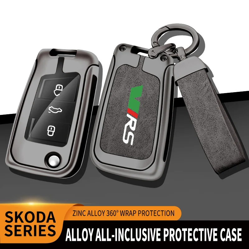 Kľúčové puzdro zliatiny zinočnatého pre zinok pre skoda VR RS Octavia Fabia Rapid Superb Karoq Kodiaq Kamiq Scala Car Key Chain Kov kovový kľúč Shell