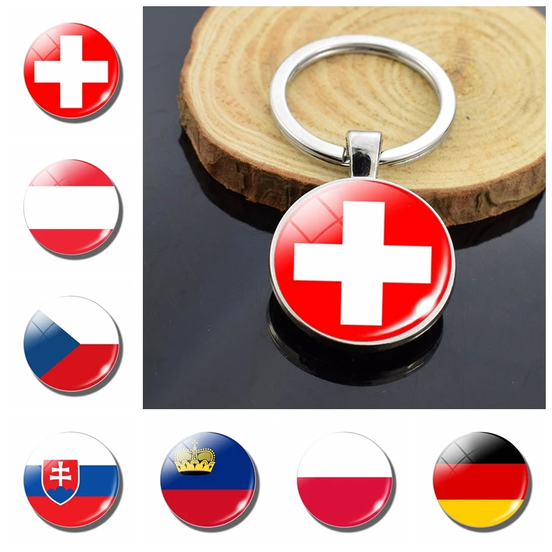 Kľúčové reťaze národnej vlajky Rakúsko Česká republika Slovensko Švajčiarsko Lichtenstein Poľsko Nemecko Kuba Kuba Double Side Glass Keyring