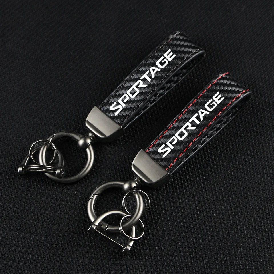 Kľúčové reťazec kľúča z uhlíkových vlákien Kľúčenka kľúča prívesok Keyring Horseshoe pracka pre Sportage stinger Stonic Auto Accessories