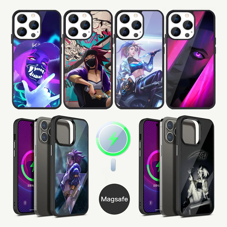L-LOL KDA AKali Pase pre telefón pre iPhone 15,14,13,12,11, Plus, Pro, Max Mini Magsafe magnetické bezdrôtové nabíjanie