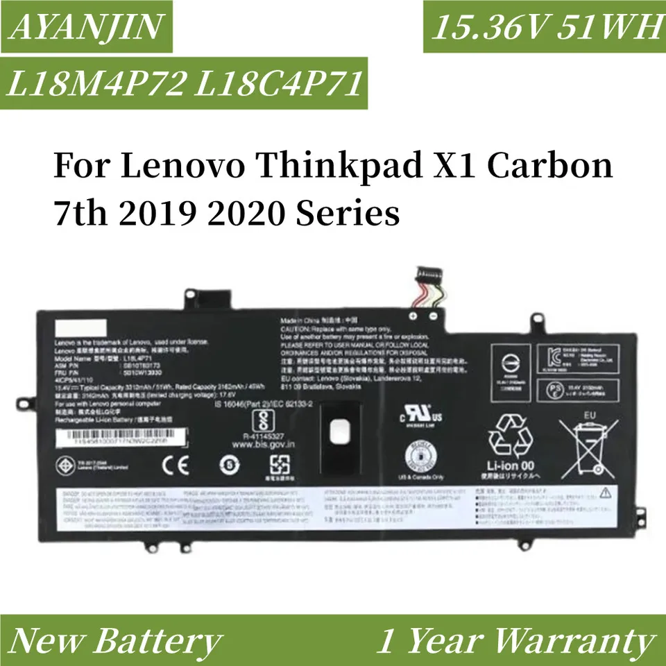 L18M4P72 L18C4P71 15,36V 51WH BATTERSKA PRE Lenovo ThinkPAD X1 Carbon 7th 2019 2020 séria L18L4P71 SKB10K97642 02DL004 02DL005