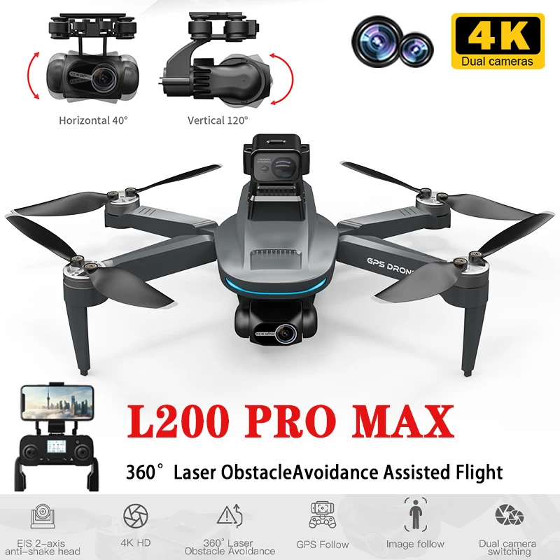 L200 Pro Max RC QuadCopter 4K Mini Dron Dron Profesional Brushless Motor360 ° laserové prekážky Aerial Photograph Lietadlá