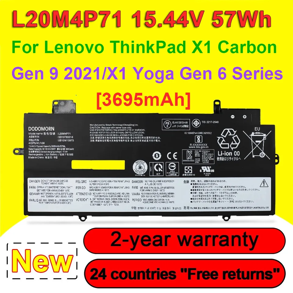 L20M4P71 L20L4P71 pre Lenovo ThinkPad X1 Carbon Gen 9 2021, Yoga Gen 6. Gen L20C4P71 L20D4P71 NAPOHLATIE 15,44V 3695MAH