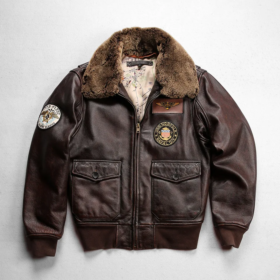 L221 Super ponuka! US veľkú veľkosť letectvo G1 Pilot Warm Skutočne odnímateľný kožušinový golier Originálny kravský kožený kabát Cowhide Bomber Bunda