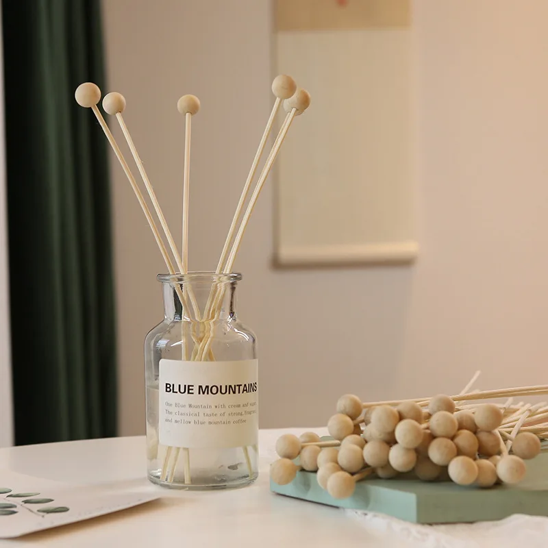 L22cm Prírodné drevené guľôčkové aróma Reed Difufuser Sticks Vôňa difúzor aromaterapeuta Rattan Reed Stick DIY Home Decoration