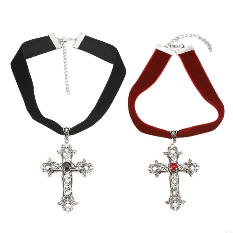 L5YC Gotický prívesok náhrdelníkov Vintage zamatové náhrdelníky Choker Dámske šperky