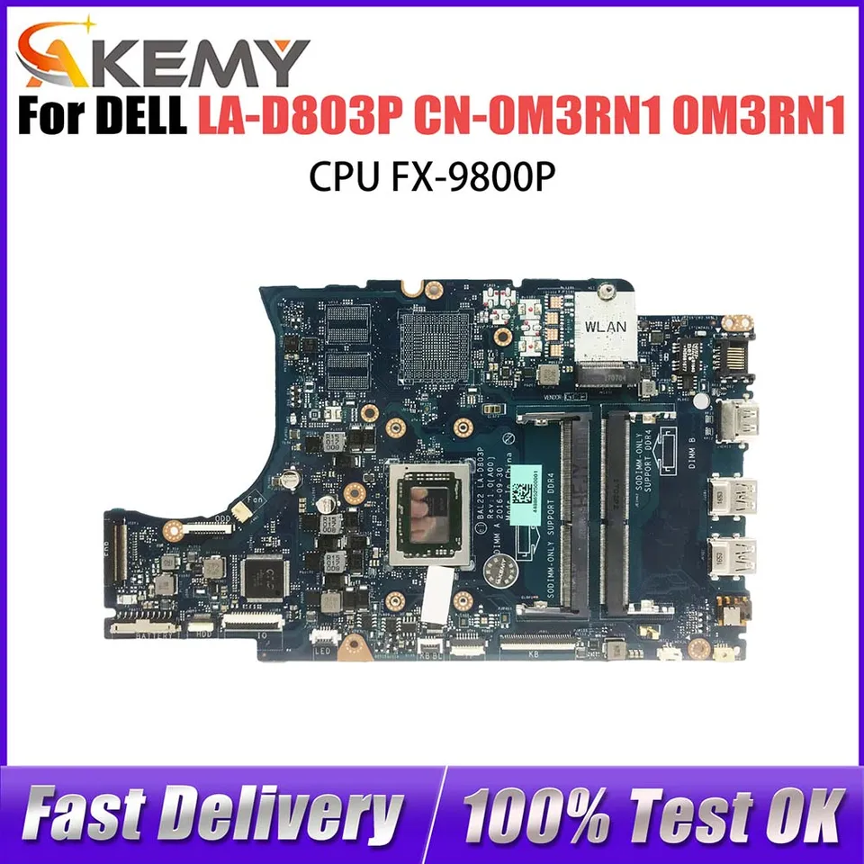 LA-D803P Notebook Mainboard pre Dell LA-D803P NAPOJE PREPOJENÁ CPU FX-9800P DDR4 100% test OK OK