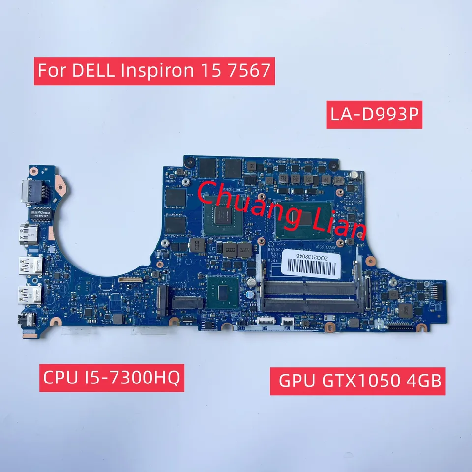 LA-D993P pre Dell Inspiron 15 7567 základná doska s CPU I5-7300HQ SR32S GPU GTX1050 4 GB BBV00/10 LA-D993P DDR4 100% Plne testované