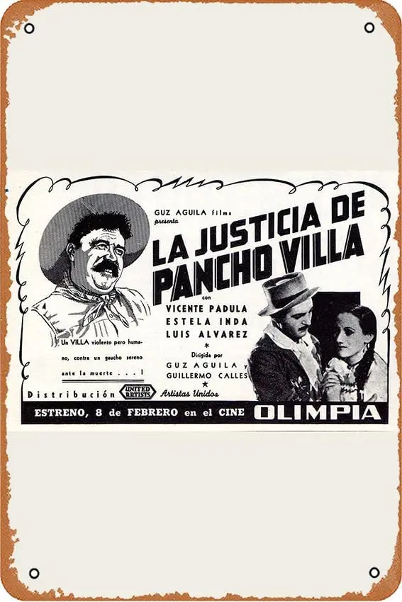 La Justicia de Pancho Villa Movie plagát Domov nástenné umenie dekorácie retro kovové plechové znamenie 8x12 palca