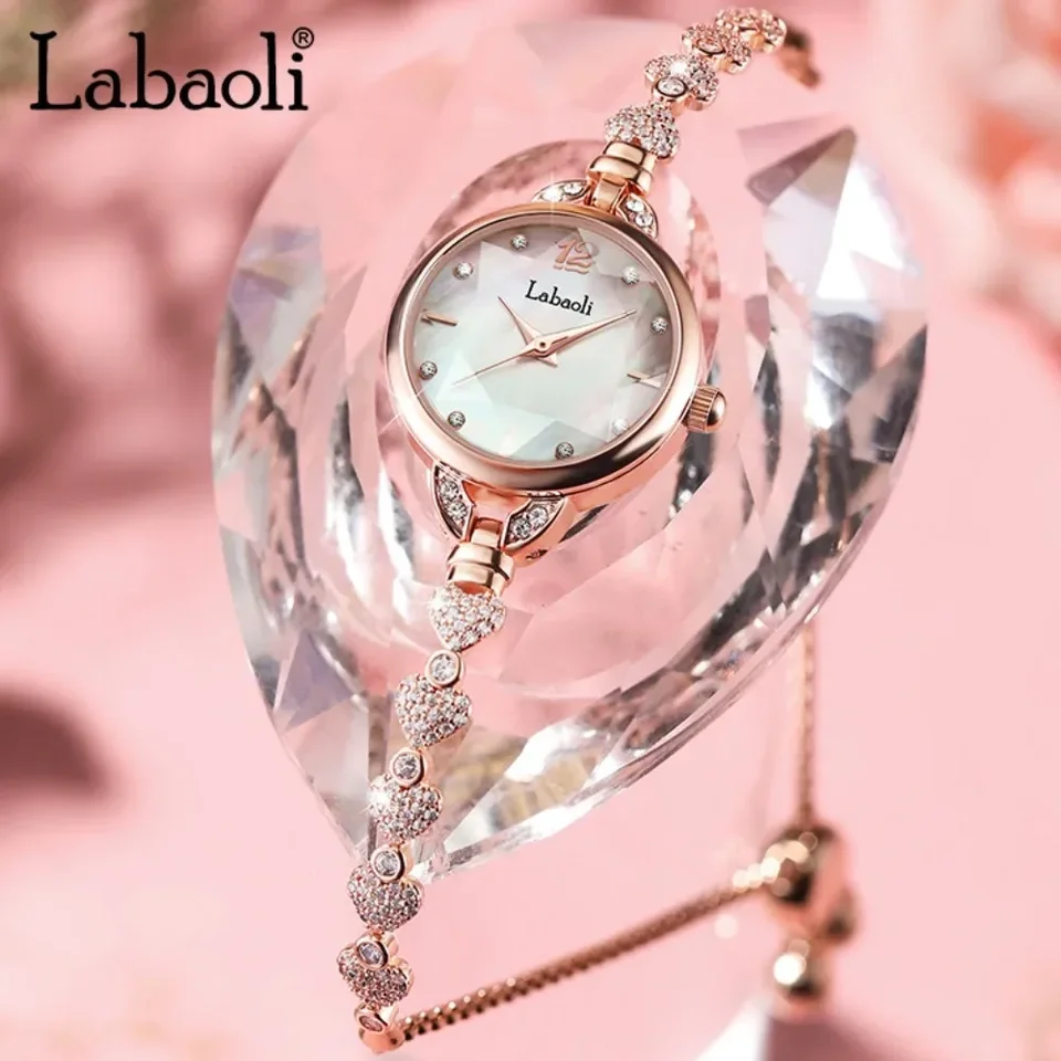 Labaoli la Bolly úplne nové okrúhle hodinky ženský módny diamantový náramok nepremokavý kremenný náramok LA062 Reloj Para Mujer