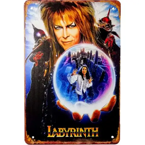 Labyrint fantasy sci fi fil david Bowie film vintage kovová značka cínový znak 12x8 palca